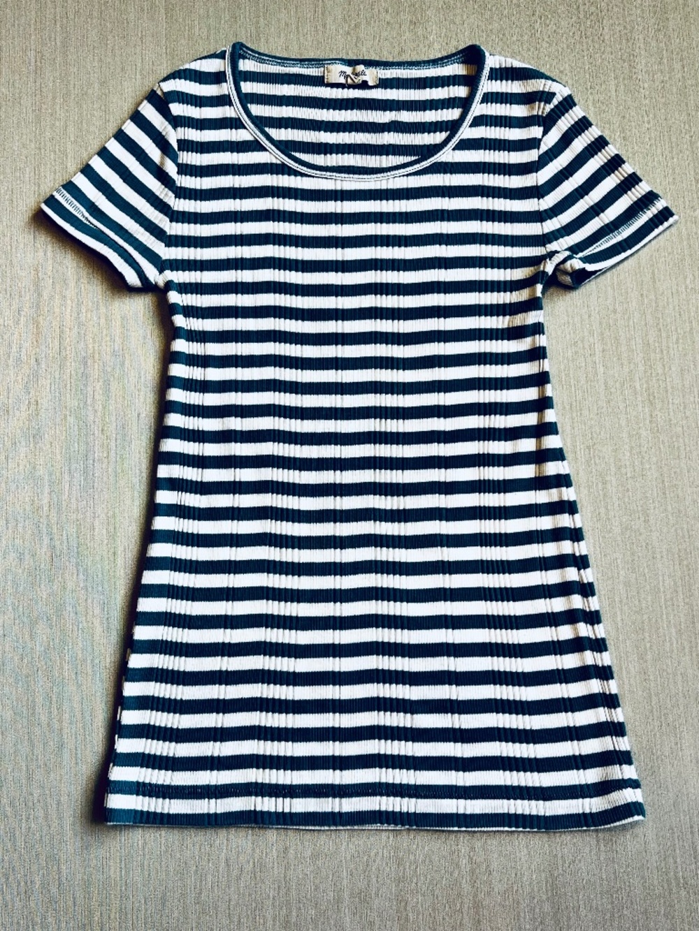 Madewell Aqua Blue & Off-White Stripe Short Sleeve Shirt Size XS